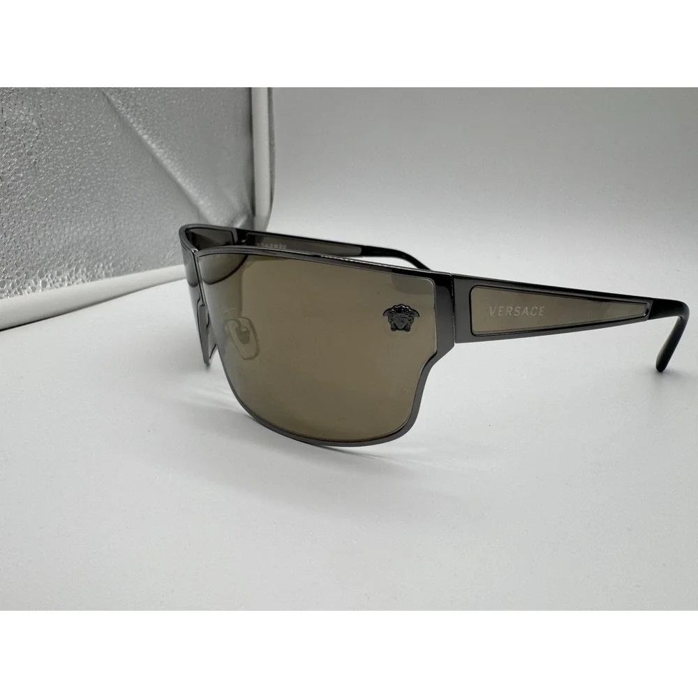 Versace MOD 2206 Shield Sunglasses Gunmetal Metal Frame Grey Lens 72-05‎ 130 New